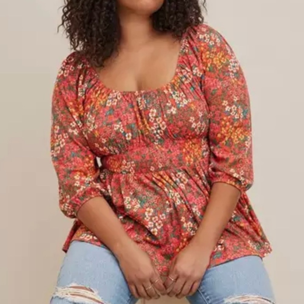 Torrid Orange Square Neck Puff Sleeve Top